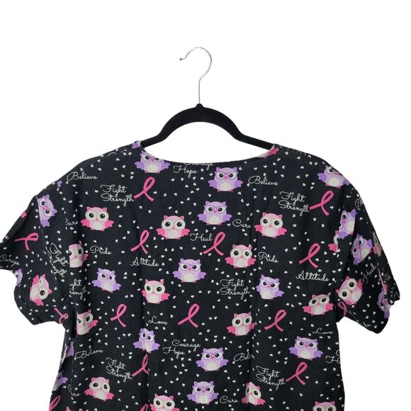 Scrubs Womens Sz L Black Owl Short Sleeve Scrubs Top - Picture 10 of 11